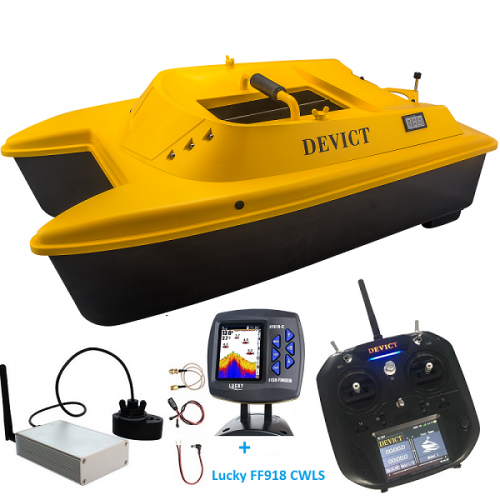 Лодка за захранка със сонар DEVICT CATAMARAN Bait Boat Yellow FF918 Лодка за захранка със сонар DEVICT CATAMARAN Bait Boat Yellow FF918
