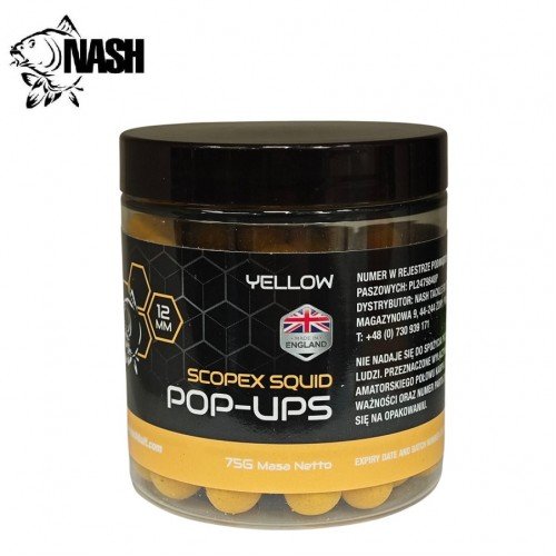 Плуващи топчета Nash Bait Scopex Squid Yellow Pop Ups New Плуващи топчета Nash Bait Scopex Squid Yellow Pop Ups New